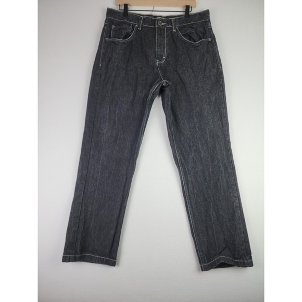 Mecca Mens‎ Jeans Black 38 X 32 Embroidered Y2K Retro Straight Black Distressed